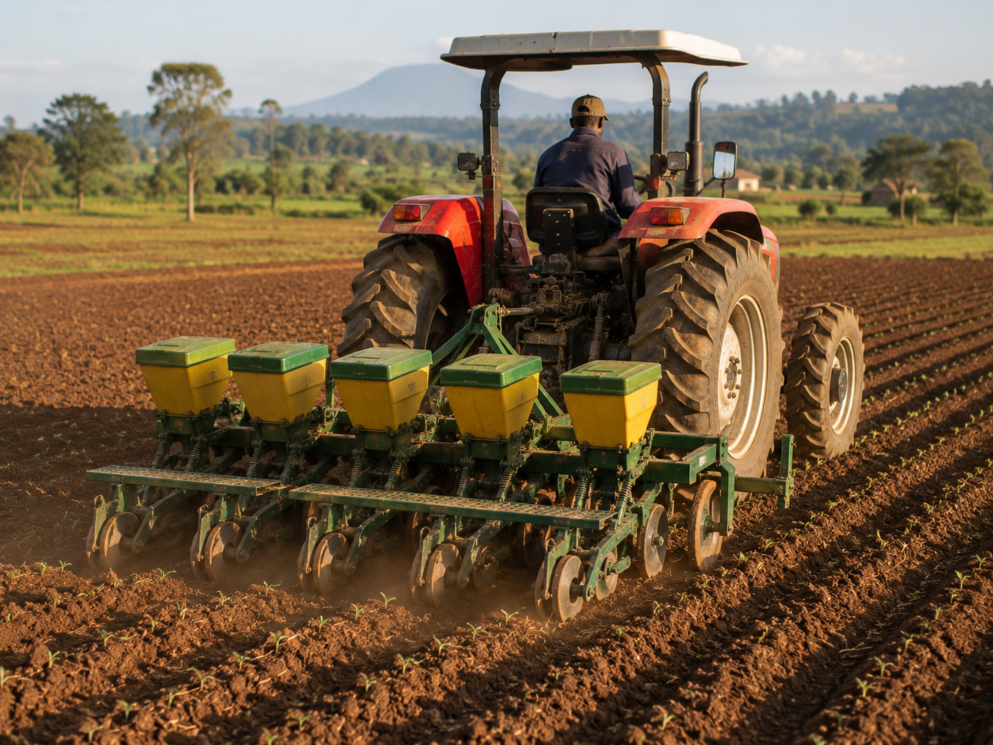 Tractor-mounted agricultural seeder